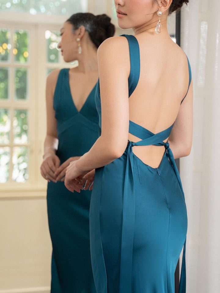 Backless Strappy Lake Blue Wedding Dress - Dresses Nova