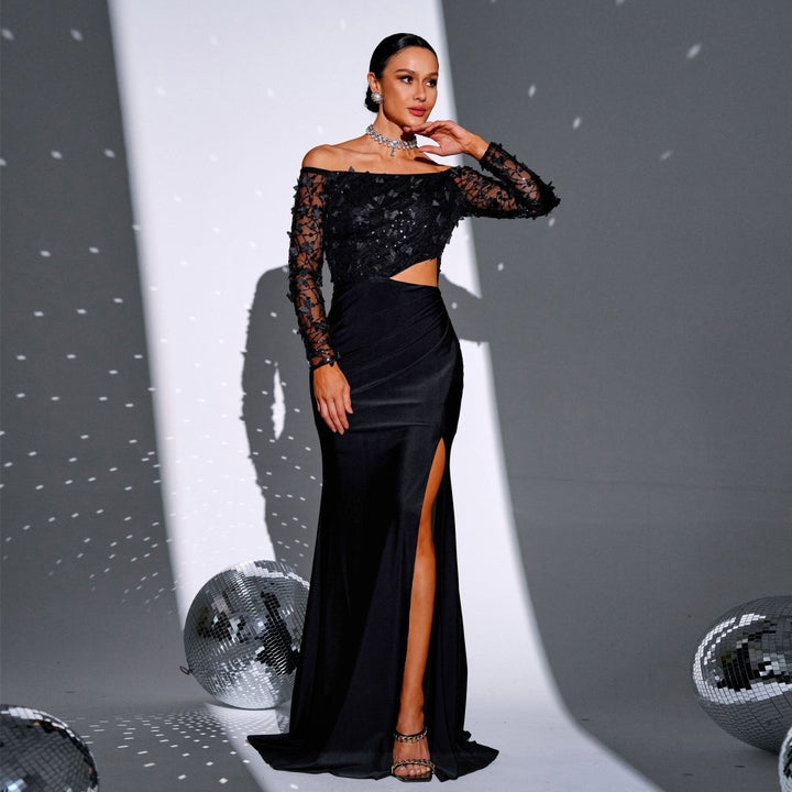 Bandeau Sexy Long Sequined Off - neck Banquet Evening Dress - Dresses Nova