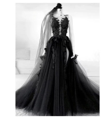 Black Lace Slimming Elegant Catwalk Banquet Evening Dress - Dresses Nova