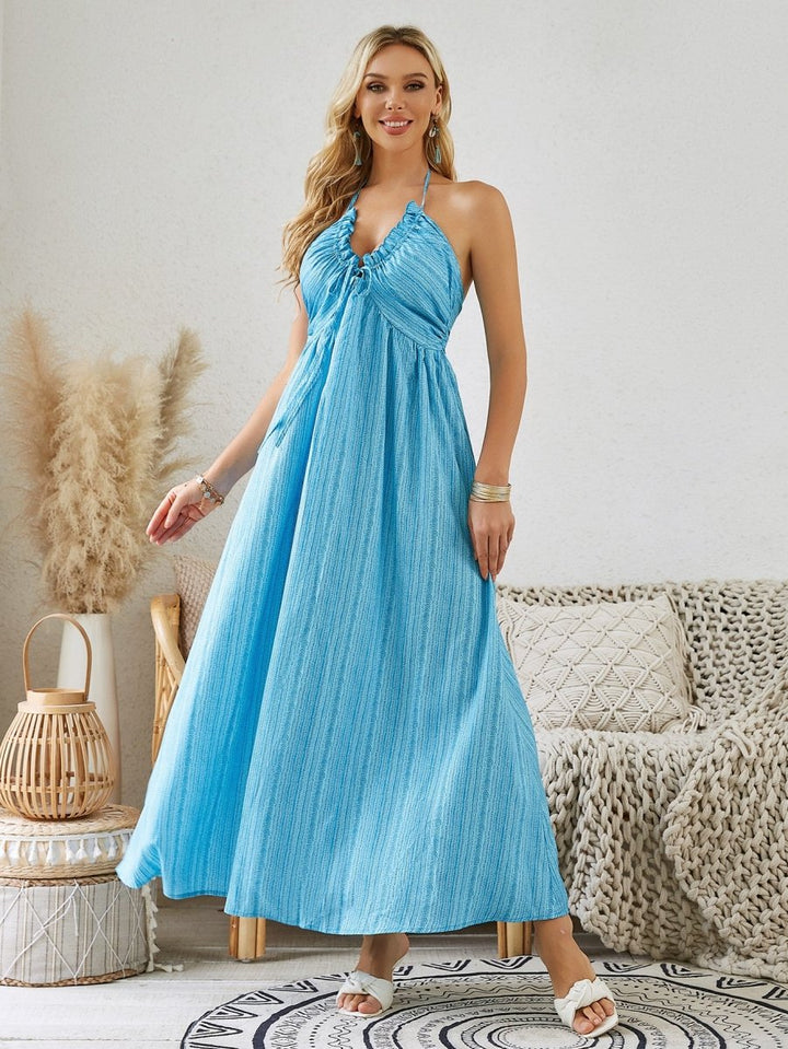 Bohemian Halter Maxi Dress - Women's Summer Sleeveless Flowy Beach Dress - Dresses Nova