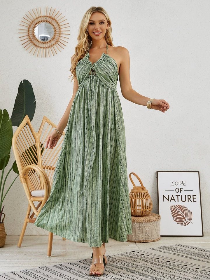 Bohemian Halter Maxi Dress - Women's Summer Sleeveless Flowy Beach Dress - Dresses Nova