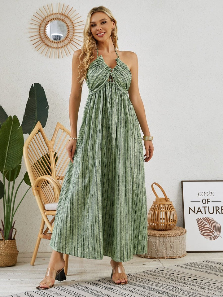 Bohemian Halter Maxi Dress - Women's Summer Sleeveless Flowy Beach Dress - Dresses Nova