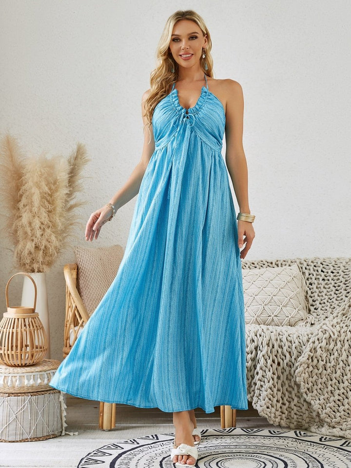 Bohemian Halter Maxi Dress - Women's Summer Sleeveless Flowy Beach Dress - Dresses Nova