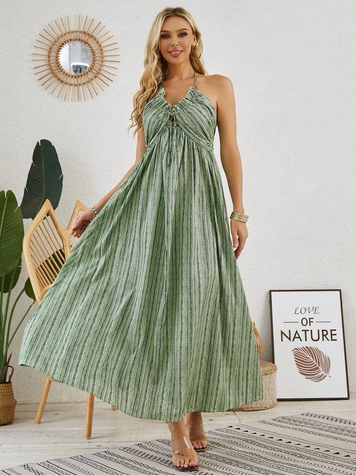 Bohemian Halter Maxi Dress - Women's Summer Sleeveless Flowy Beach Dress - Dresses Nova