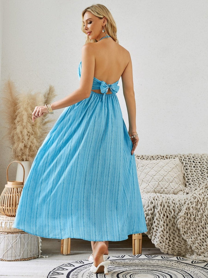 Bohemian Halter Maxi Dress - Women's Summer Sleeveless Flowy Beach Dress - Dresses Nova