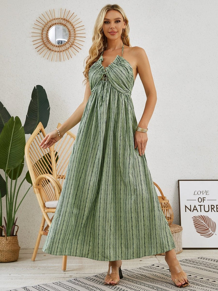 Bohemian Halter Maxi Dress - Women's Summer Sleeveless Flowy Beach Dress - Dresses Nova