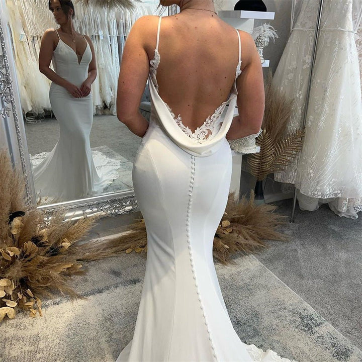 Bridal Backless Simple Satin Super Fairy Mori Style Trailing Strap Welcome Dress - Dresses Nova