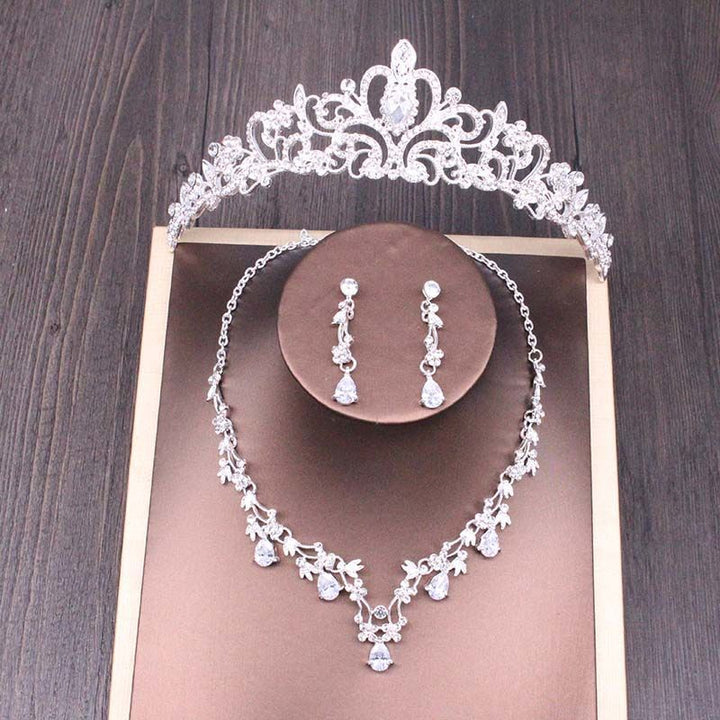 Bridal Rhinestone Crown Necklace Set Wedding Accessories - Dresses Nova