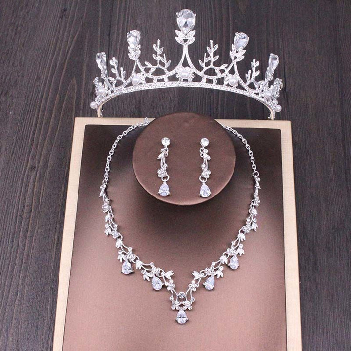 Bridal Rhinestone Crown Necklace Set Wedding Accessories - Dresses Nova