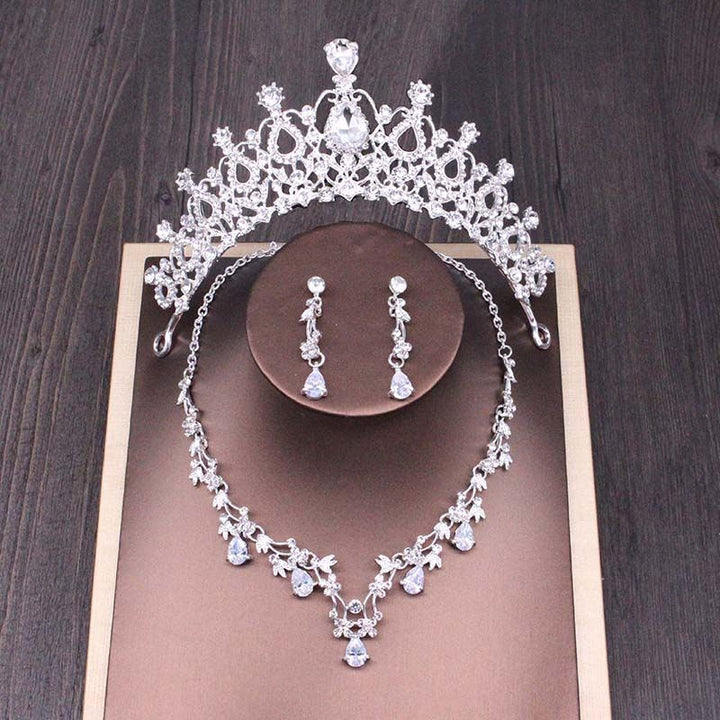 Bridal Rhinestone Crown Necklace Set Wedding Accessories - Dresses Nova