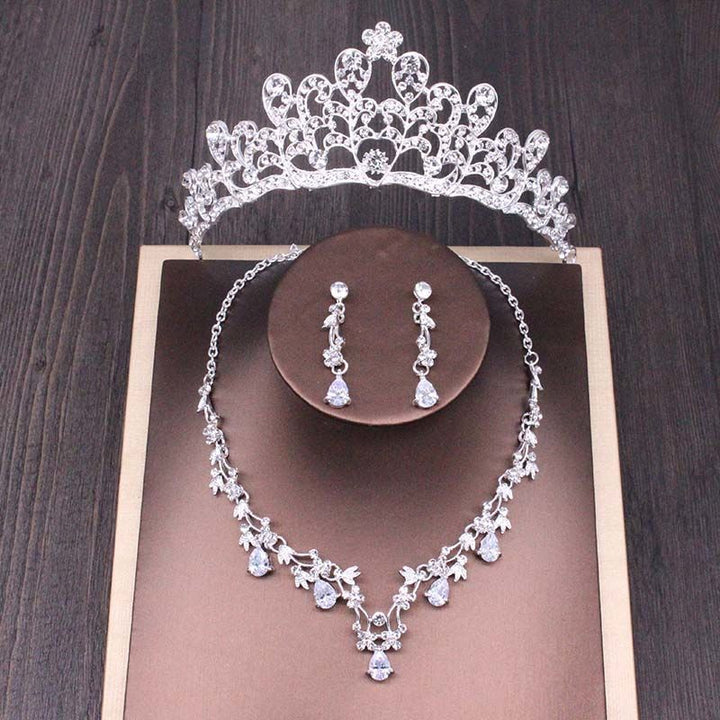 Bridal Rhinestone Crown Necklace Set Wedding Accessories - Dresses Nova