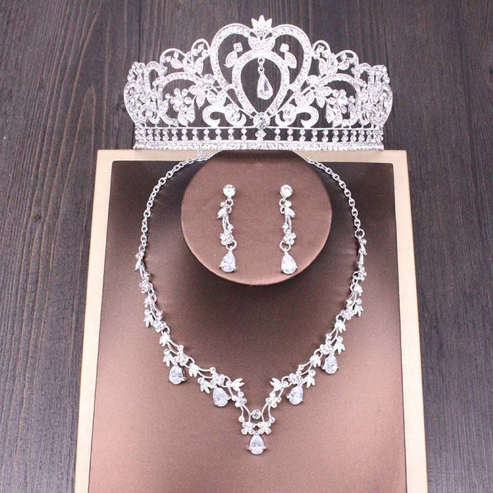 Bridal Rhinestone Crown Necklace Set Wedding Accessories - Dresses Nova