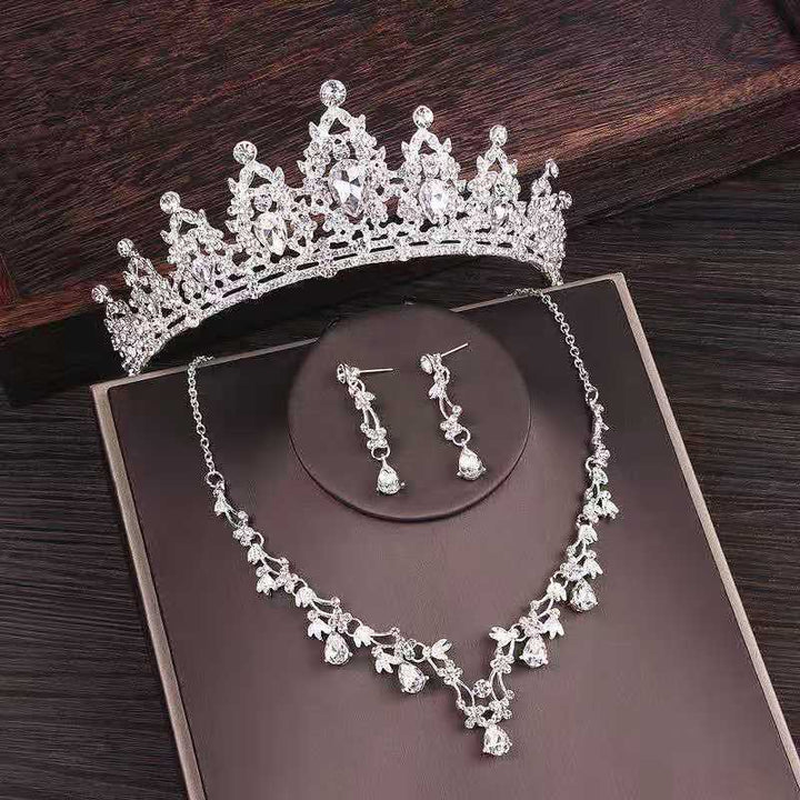 Bridal Rhinestone Crown Necklace Set Wedding Accessories - Dresses Nova