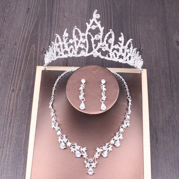 Bridal Rhinestone Crown Necklace Set Wedding Accessories - Dresses Nova