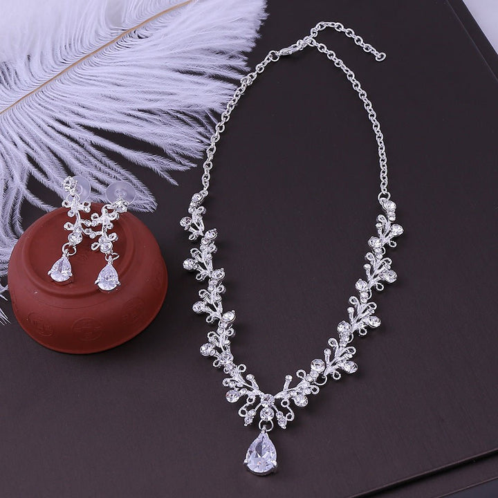 Bridal Rhinestone Zircon Earring Necklace - Dresses Nova