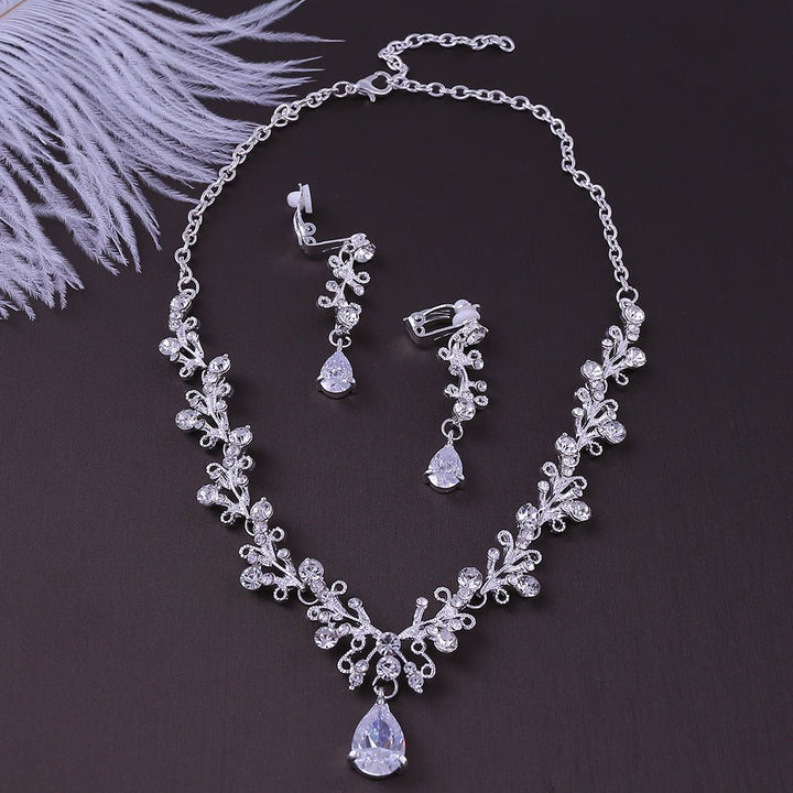 Bridal Rhinestone Zircon Earring Necklace - Dresses Nova