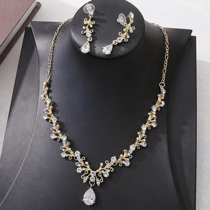 Bridal Rhinestone Zircon Earring Necklace - Dresses Nova