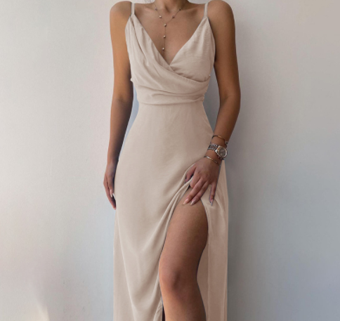 Low Cut Printed Slit Dress-Dresses Nova