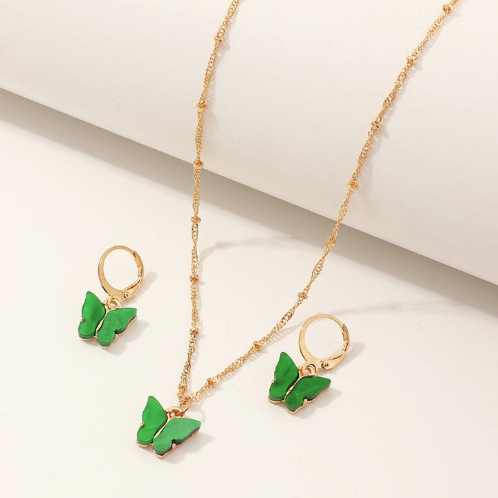 Creative Fashion Resin Butterfly Necklace And Earring Set - Dresses Nova