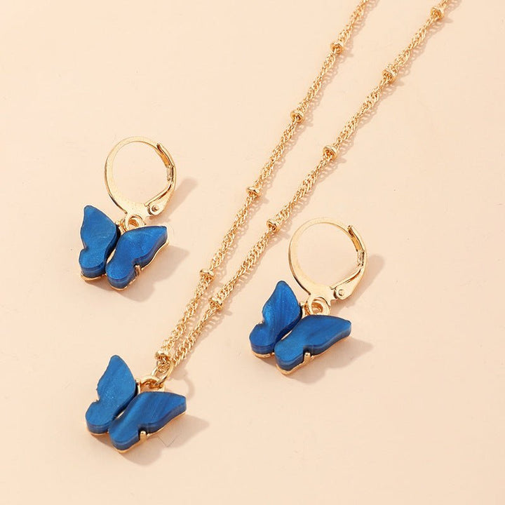 Creative Fashion Resin Butterfly Necklace And Earring Set - Dresses Nova