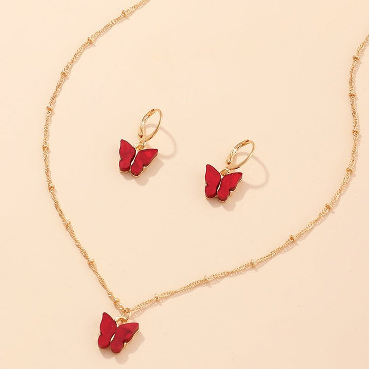 Creative Fashion Resin Butterfly Necklace And Earring Set - Dresses Nova