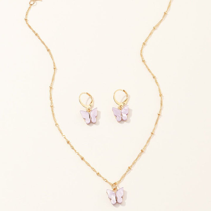 Creative Fashion Resin Butterfly Necklace And Earring Set - Dresses Nova