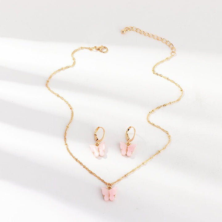 Creative Fashion Resin Butterfly Necklace And Earring Set - Dresses Nova