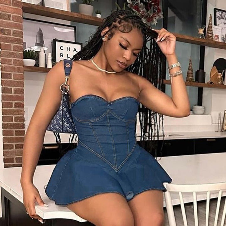 Fashion Tube Top Denim Dress - Dresses Nova