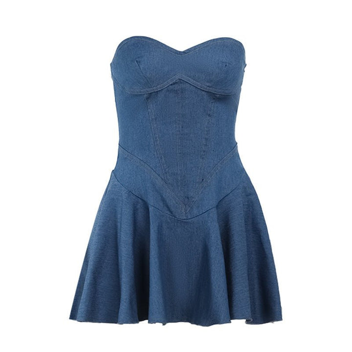 Fashion Tube Top Denim Dress - Dresses Nova