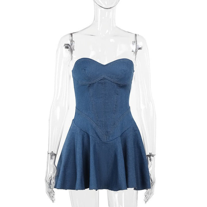 Fashion Tube Top Denim Dress - Dresses Nova