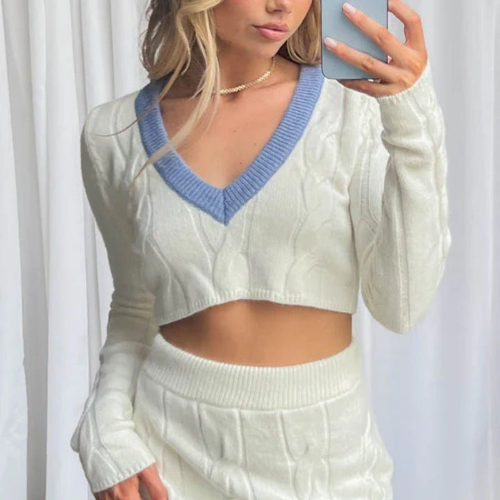 Fashionable Knitted Midriff - baring Sweater Women's High Waist Suit - Dresses Nova