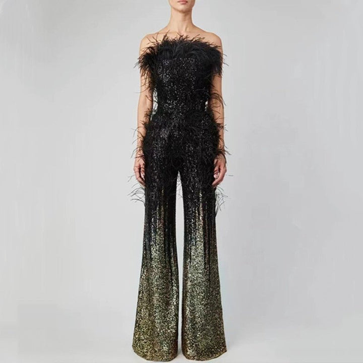 Feather Sequin Jumpsuit - Dresses Nova
