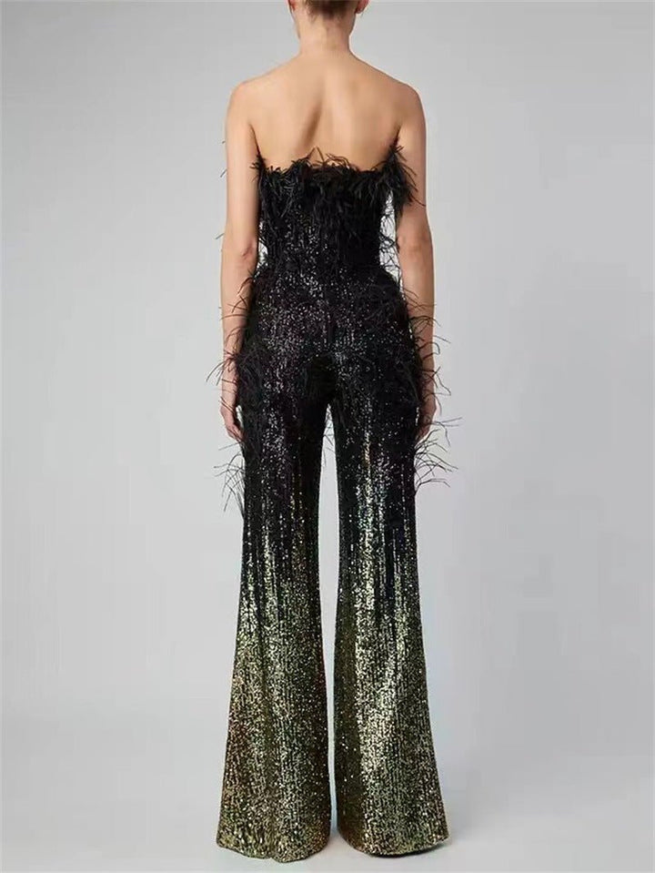 Feather Sequin Jumpsuit - Dresses Nova