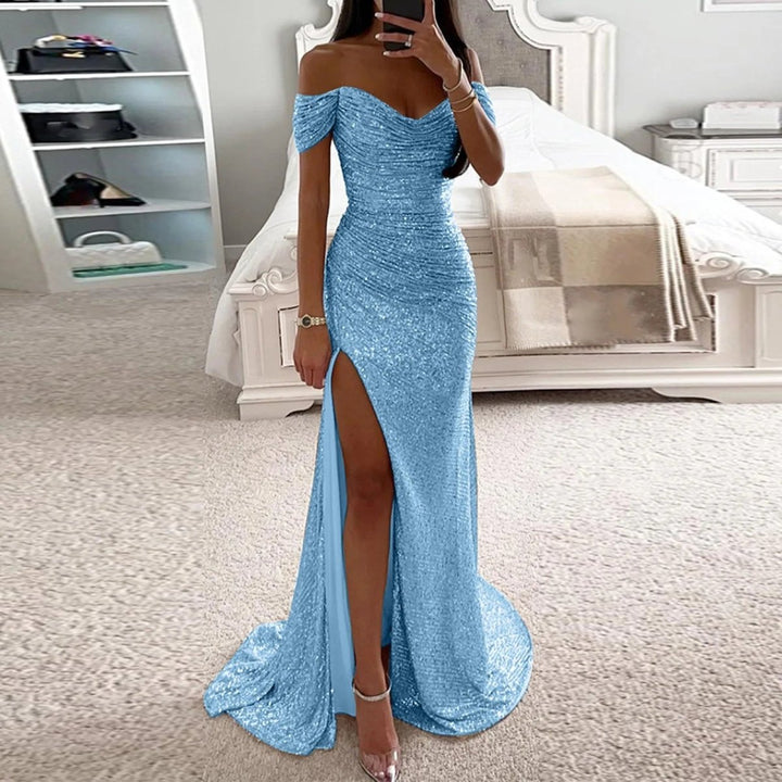 Female Creative Solid Color Sparkling Slit Dress - Dresses Nova