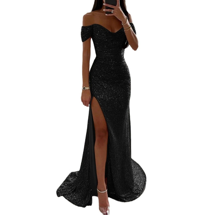 Female Creative Solid Color Sparkling Slit Dress - Dresses Nova