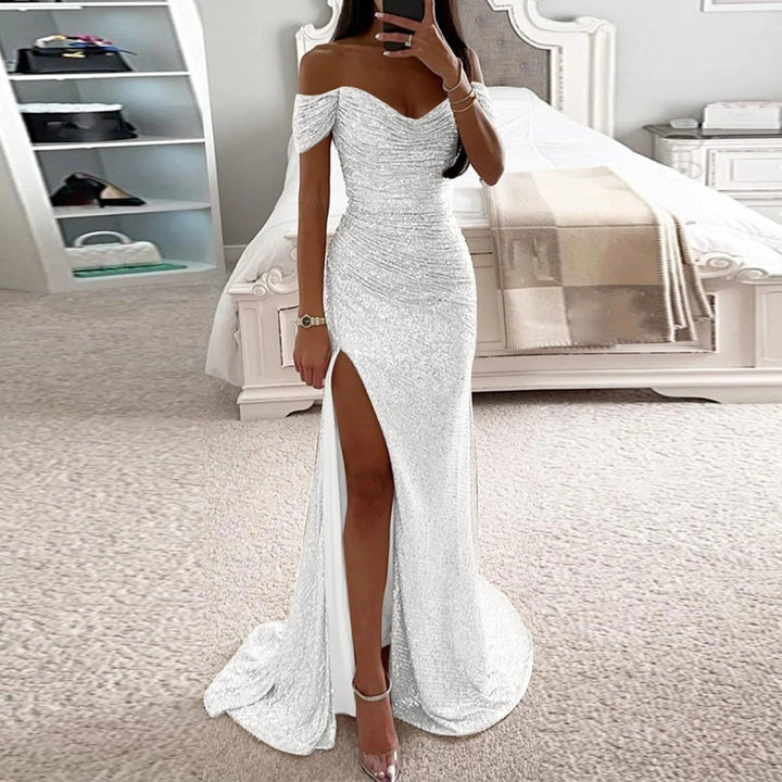 Female Creative Solid Color Sparkling Slit Dress - Dresses Nova