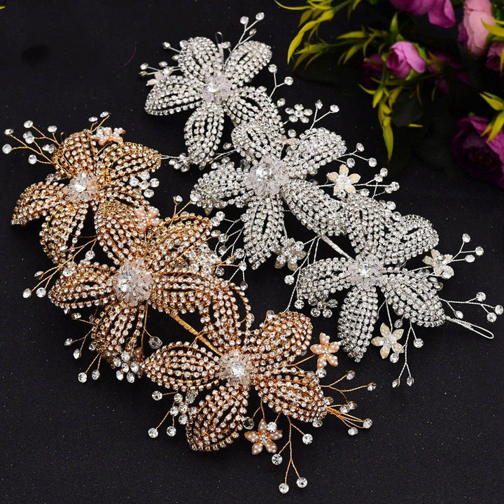 Flower Rhinestone Hair Accessories Bridal Wedding Hair Band - Dresses Nova