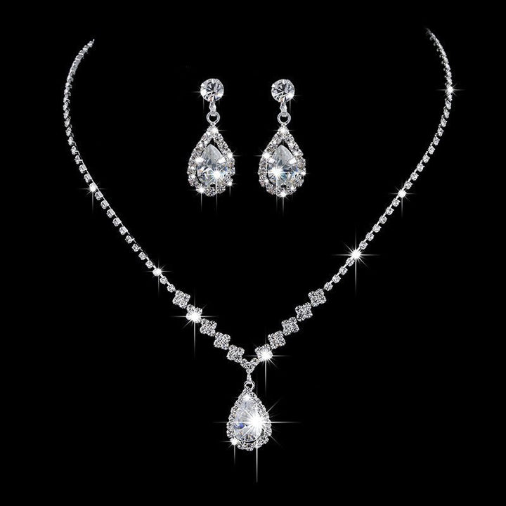 Full Rhinestone Zircon Water Drop Necklace Earrings Jewelry Set - Dresses Nova