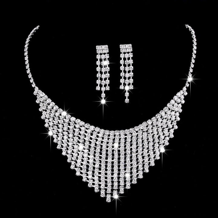 Full Rhinestone Zircon Water Drop Necklace Earrings Jewelry Set - Dresses Nova