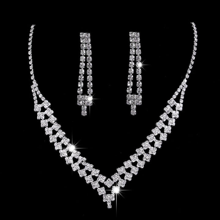 Full Rhinestone Zircon Water Drop Necklace Earrings Jewelry Set - Dresses Nova