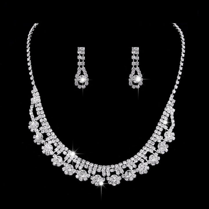 Full Rhinestone Zircon Water Drop Necklace Earrings Jewelry Set - Dresses Nova