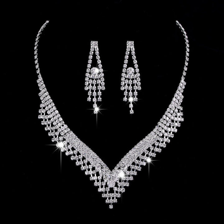 Full Rhinestone Zircon Water Drop Necklace Earrings Jewelry Set - Dresses Nova