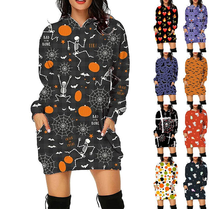 Halloween print long hoodie with pockets, - Dresses Nova