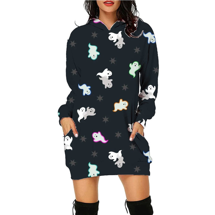 Halloween print long hoodie with pockets, - Dresses Nova