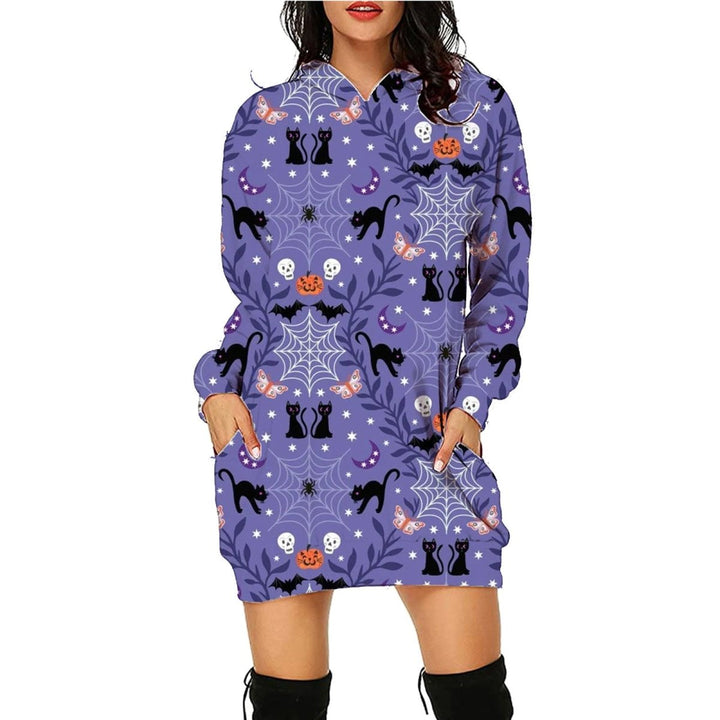 Halloween print long hoodie with pockets, - Dresses Nova