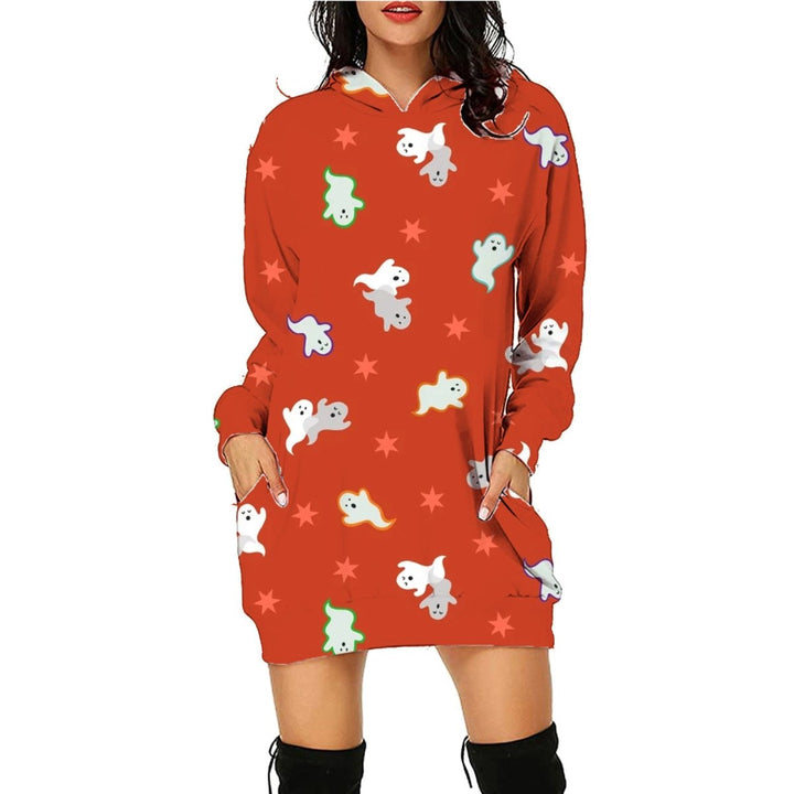 Halloween print long hoodie with pockets, - Dresses Nova