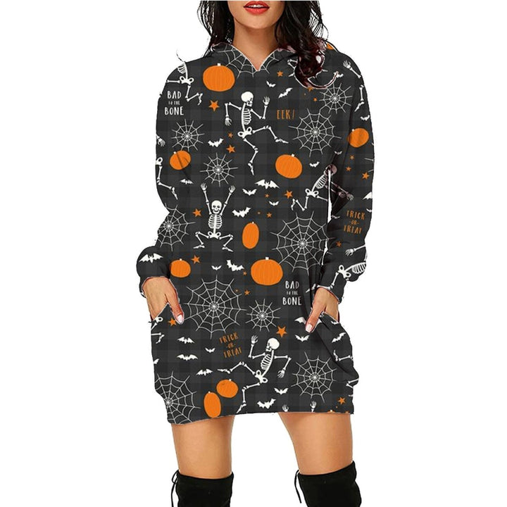 Halloween print long hoodie with pockets, - Dresses Nova