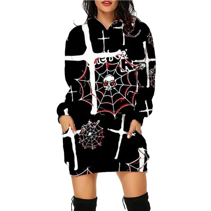 Halloween print long hoodie with pockets, - Dresses Nova