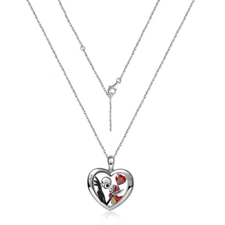 Heart shaped skull pendant necklace with rhinestones love couple - Dresses Nova