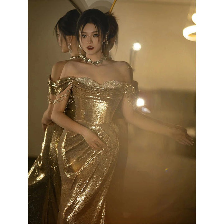 High quality women's gold sequin evening dress - Dresses Nova